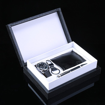 Luxury Gift Set For Men Fashion Pu Wallet Keychain Watch Pen Birthday Valentine's Day Four-piece Gift Box