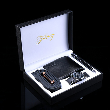 Business Men's Leather Wallet Three Eyes Quartz Watch Christmas Gift Luxury Father's Day Gift Set Box