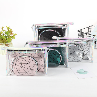 New Large Capacity Transparent PVC Wash Bag Travel Portable Three-Piece Cosmetic Bag Storage Bag Customization