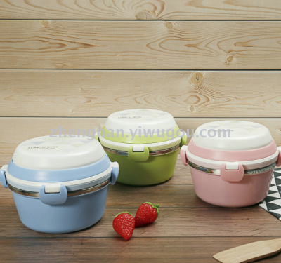 New stainless steel square buckle multi-layer Japanese bento box round student dining box tableware