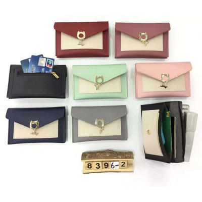 Japan and South Korea color contrast small wallet cat love fish metal buckle zero wallet received small card bag