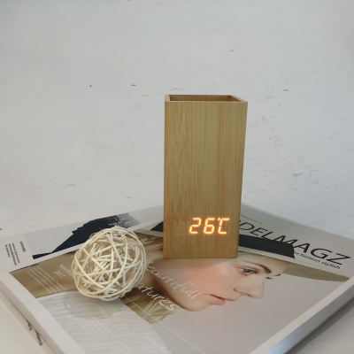 2020 new wooden LED fashion alarm clock pen container manufacturers direct sales