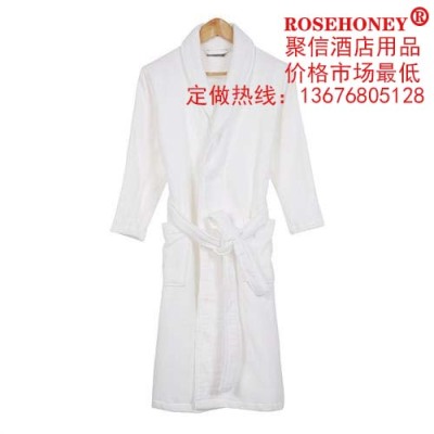 Hotel bathrobe men and women's adult bathrobe pure color cotton printed robe