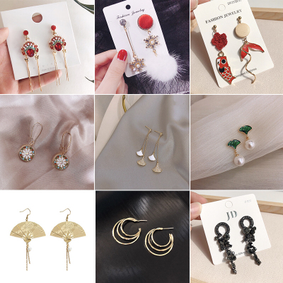 Qiu dong new style tassel earring female heart shaped super fairy fan shaped pearl long style pendant accessories wholes