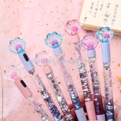 Creative Gel Pen Factory Direct Sales Water-Based Paint Pen TikTok Same Style Colorful Cat's Paw Quicksand Fairy Cartoon Pen
