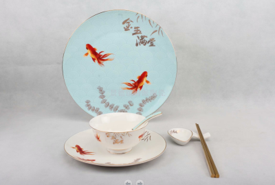 Newlyweds double tableware ipads China tableware ceramic bowl ceramic plate wedding with flower prosperity tableware