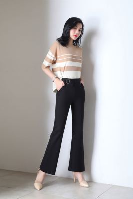 High - waisted fashion wide legs version of \"women 's style trousers decorated body shows capable temperament color'm so far