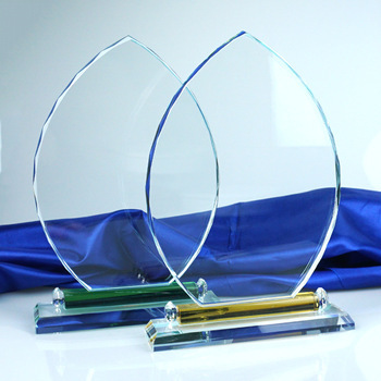 blank glass crystal leaf shape carving awards plaque
