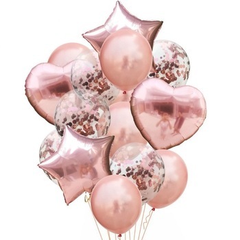 14pcs a lot Rose Gold Foil Latex Balloon Set