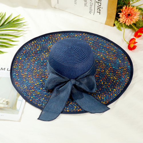 2020 summer women‘s big brim colored dots with bow straw hat