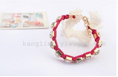 New jewelry simple bracelet Female European and American fashion Flash Diamond delicate leather Weaving