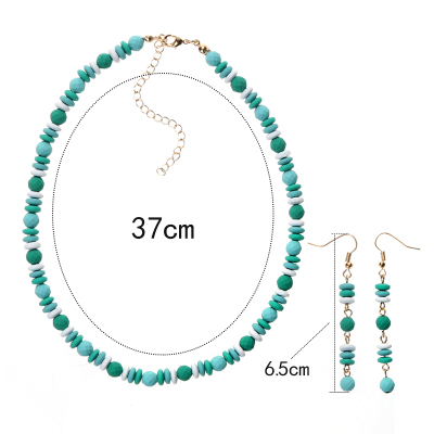 Light Green Enamel Tile Bead Necklace And Hematite Beaded Women Earrings Set