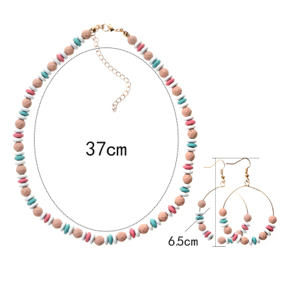 Pink Enamel Tile Beaded Necklace , Summer Boho Tile Bead Hopp Earrings For Women