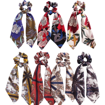 Cross-border sales in Europe and the United States large satin printing scarf large intestine hair ring pony tail hair accessories wholesale customization