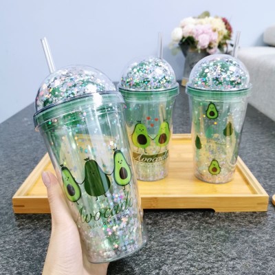 water botterAvocado cup straw double cup plastic water cup summer heat can be released with cover stock