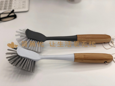 Natural bamboo handle pan Brush household kitchen wash pan Wash dishes Clean brush remove dirt and Grease long handle pan Brush