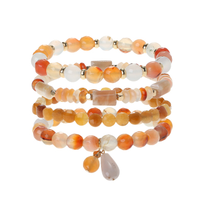 Natural Red Agate Stone Beaded Bracelet Set For Women