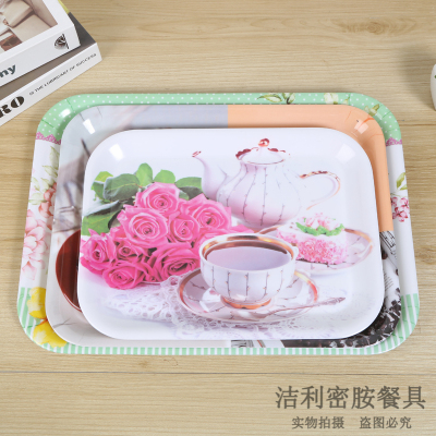 Color Printing Pattern Tea Tray Tray Rectangular Melamine Creative Living Room Delicate Fruit Plate Plastic Tray