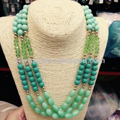Cross border hot-selling temperament versatile accessories ladies crystal jade material acrylic three-layer necklace choker