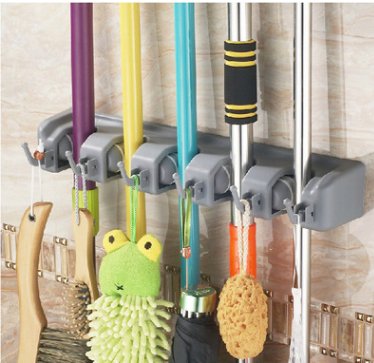 Space aluminum multi - function stainless steel mop shelf perforation - free bathroom kitchen broom rack clip hooks