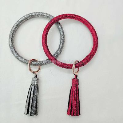 2020 new bright color fashion key ring bracelet leather fringe hot style temperament arm bracelet circular key ring