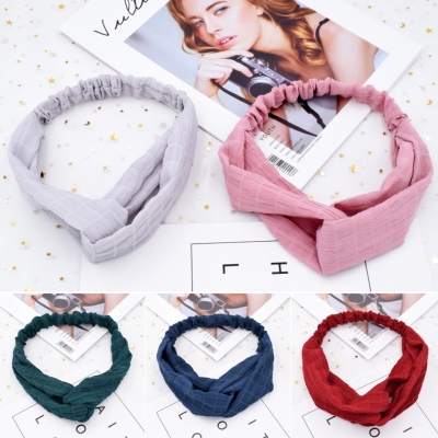Wrinkled plaid hair band Korean version of the simple elastic crossed head with female face hair band net color fabric hair band custom