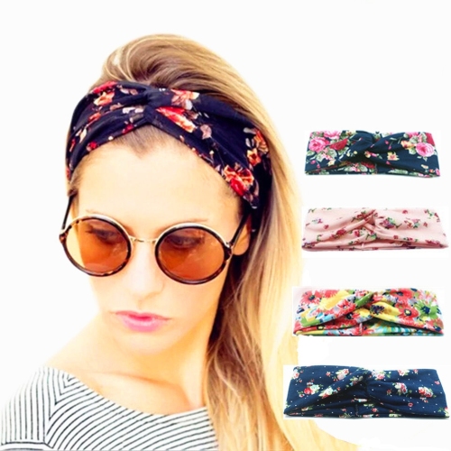 european and american printed knitted polyester-cotton hair band cross sports elastic headband women‘s knotted headwear hair accessories multi-color optional