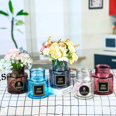 Nordic instagram-style glass decal dry vases mini transparent short, wide mouth and lovely desktop creative bottle of green lolita