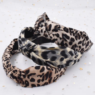 Web celebrity leopard-print headband character ladies wide edge cross knot headband retro fabric art adult headband creative headwear
