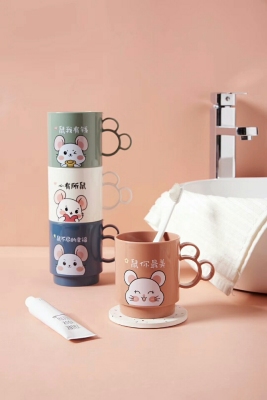 M04-7030 Printing Toothbrush Cup Couple Mug Household Personalized Text Wash Cup Plastic Water Cup with Handle