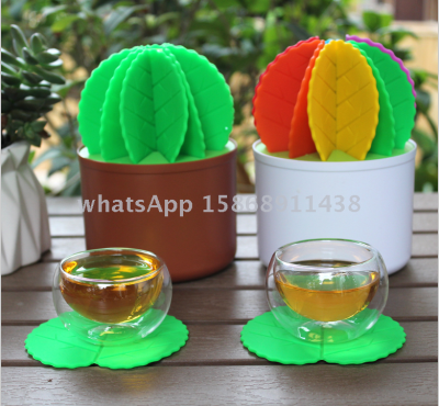 Silica gel non-slip coasters cactus coasters set desktop potted finishing storage folding green anti-hot insulation pad