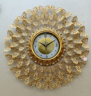 Glass Cover Wall Clock Factory Foreign Trade European Style Butterfly Simple Gold Silver Iron Mute Decorative Peacock Wall Clock