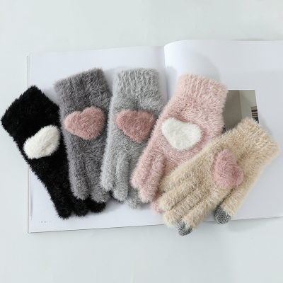 Warm gloves knit love gloves five-finger touch screen new stylish plush gloves