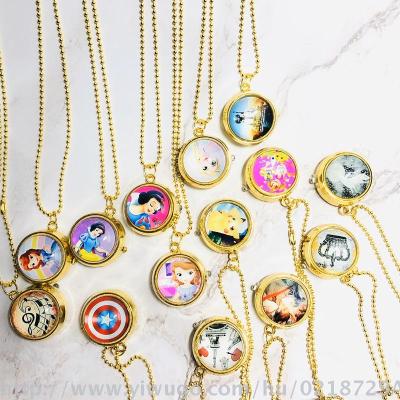 Gold creative spinning cartoon children pocket watch cute iron chain watch