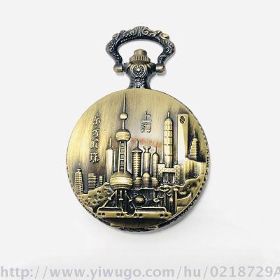 New Shanghai landmark tourism vintage pocket watch iron chain watch