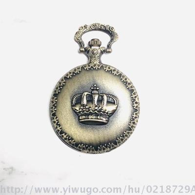 New 3D crown vintage pocket watch bronze clamshell iron chain men custom gift watch