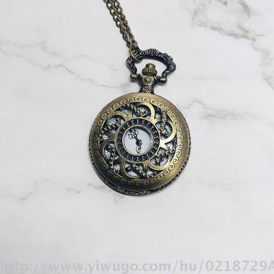 Vintage pocket watch spiral flower - shaped clamshell iron chain watch travel souvenir gift table