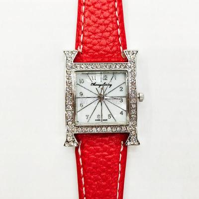 Fashion diamond-set digital shell leather belt ladies square watch Korean version of female students quartz watch