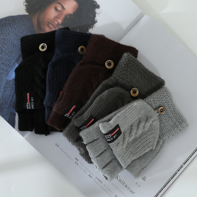 Half finger flap warm knit gloves men's fashion gloves manufacturers direct sales