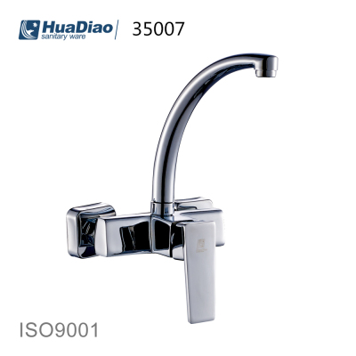 Huadiao sanitary ware factory direclut brass faucet  into the wall type wall type sink hot and cold kitchen faucet
