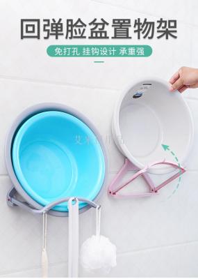 Automatic rebound washbasin rack bathroom strong traceless viscose rack toilet wall hanging shelf