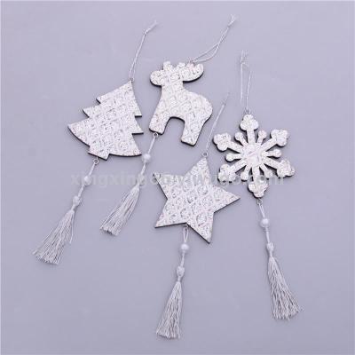 Christmas tree snowflake elk ornament Christmas ornament wooden festal tassel pendant