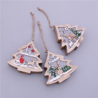 The New Christmas tree wooden pendant creative hemp rope ornaments shopping mall window festive scene decoration scene layout