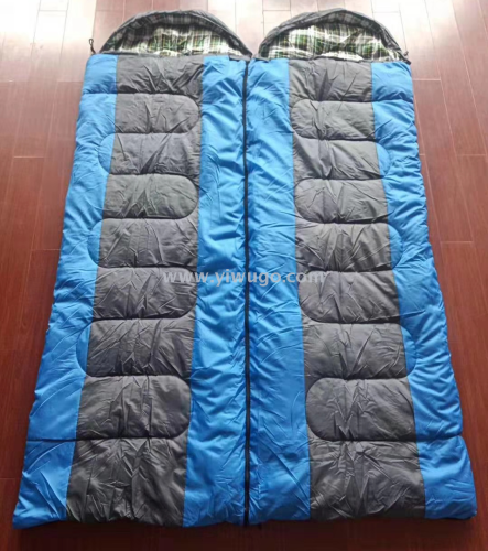 2kg advanced winter warm thickened two sides vertical color matching mutual matching adult envelope couple hooded sleeping bag