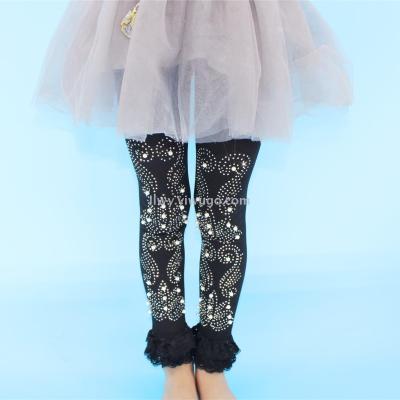 Foreign trade hot style girls leggings three layers of lace lace dance socks hot diamond nail beads outdoor candy colore