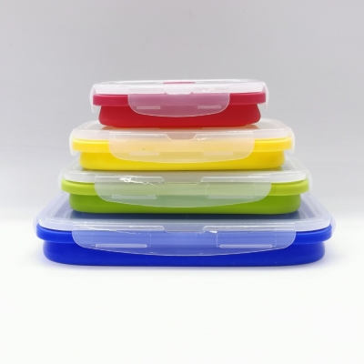 Silicone Folding Lunch Box Four-Piece Crisper Picnic Box Bento Box Portable Outdoor Microwave Oven Available