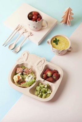 M04-5320 Wheat Sheep Children's Tableware Set Creative Home Baby Compartment Tray Breakfast Plate Free Spork