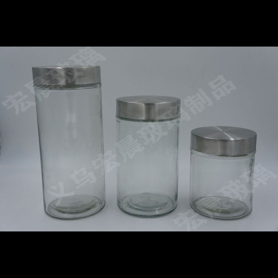 Manufacturer direct smooth straight column series glass storage tank kitchen tea room storage tank stainless steel cover