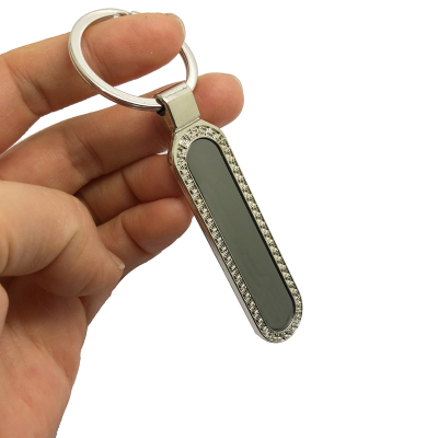 Double-sided strip oval wall grain single-row key ring laser marking advertising gift pendant