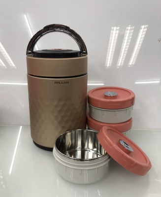 Ailijin 304 Stainless Steel Insulated Lunch Box Bucket Office Worker Student Portable More than Extra Long Insulation Double Layer Portable Pan